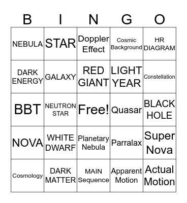 Star Study Bingo Card