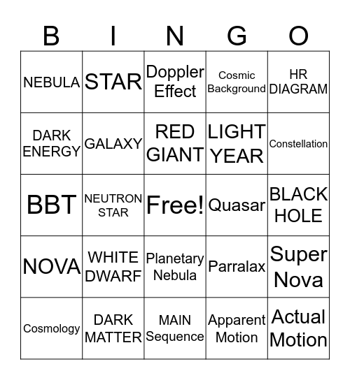 Star Study Bingo Card