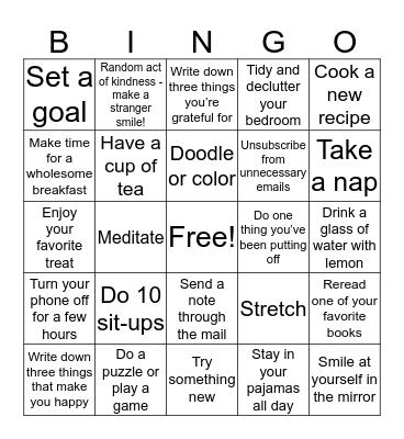 IndyPL Wellness Bingo Card