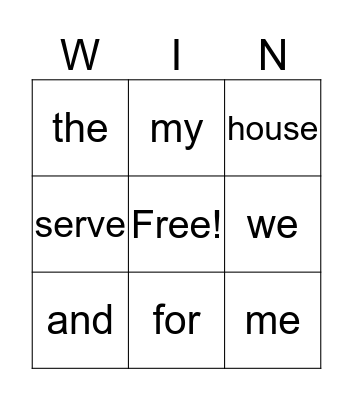 Joshua 24:15 Bingo Card