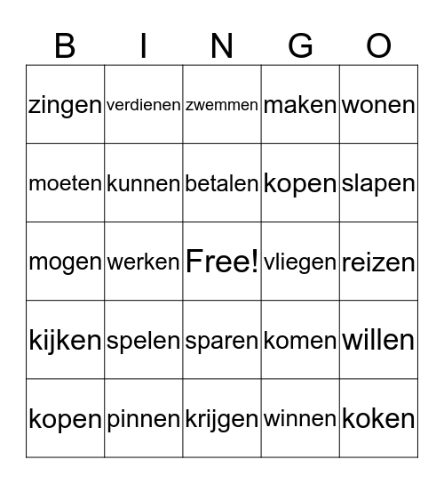 Bingo werkwoorden Bingo Card