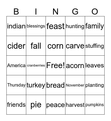 Thanksgiving Bingo Card