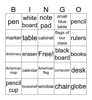 Classroom Bingo Card