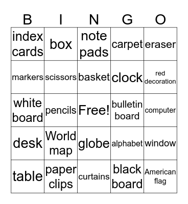 Classroom  Bingo Card