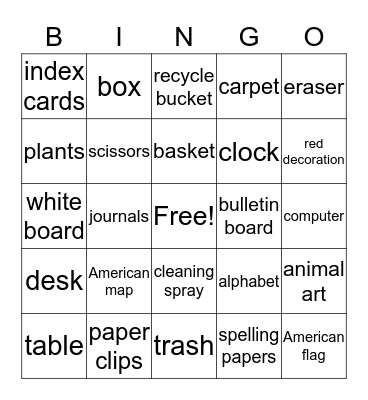 Classroom  Bingo Card