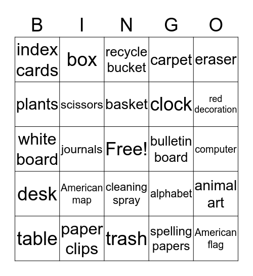 Classroom  Bingo Card