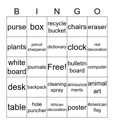 Classroom  Bingo Card