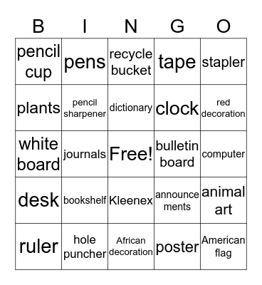 Classroom  Bingo Card