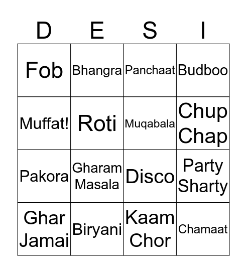 DESI Bingo Card