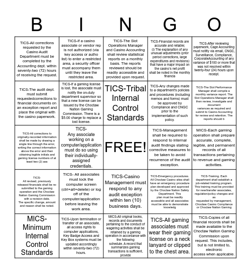 ~ Accounting MICS/TICS Bingo ~ Bingo Card