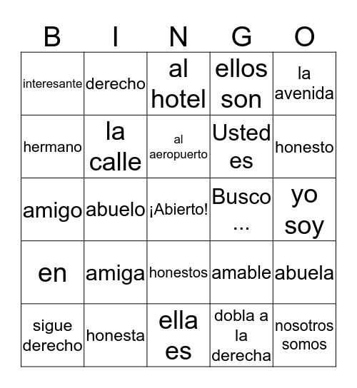 Asking and Giving Directions Bingo Card