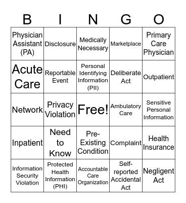 Business Bingo Card
