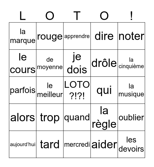 Loto 1hv chapitre 2 Bingo Card