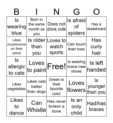 Family Vision Night Bingo Card