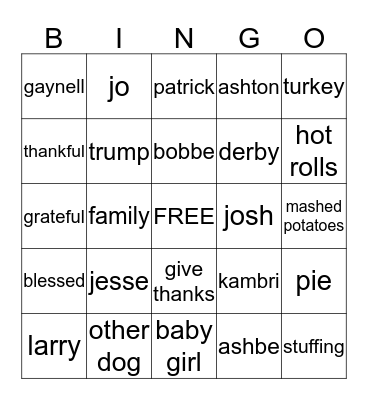 happy thanksgiving  Bingo Card