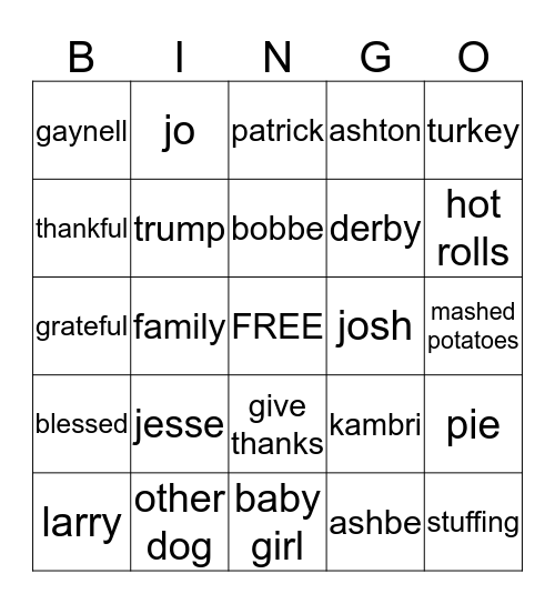 happy thanksgiving  Bingo Card