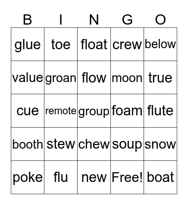 Long O and Long U Bingo Card