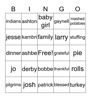 Happy Thanksgiving  Bingo Card