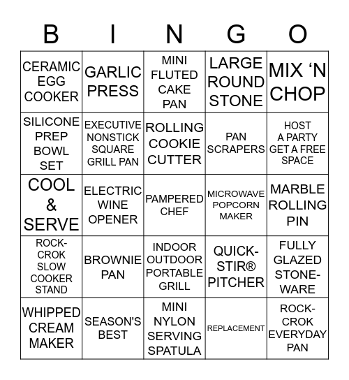 Pampered Chef Bingo Card