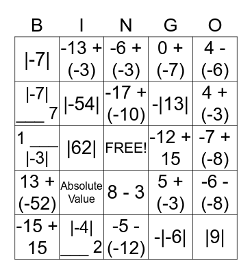 Integer Bingo Card