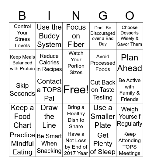 Avoid Holiday Weight Gain Bingo Card