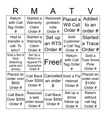RM Bingo Card