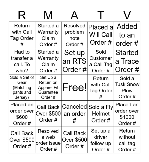 RM Bingo Card
