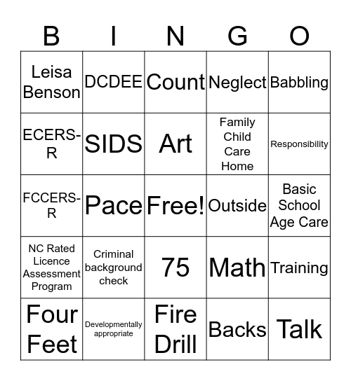 Child Care Provider Bingo  Bingo Card
