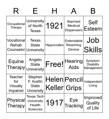 REHAB ASSOCIATION GAME NIGHT Bingo Card