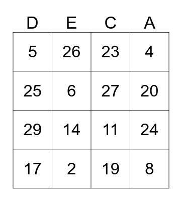 DECA MONTH! Bingo Card