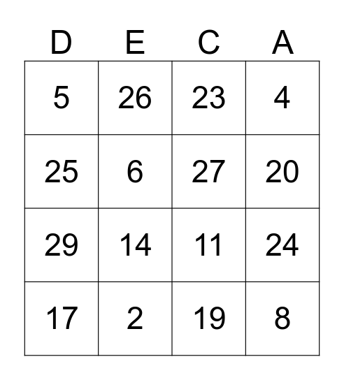 DECA MONTH! Bingo Card