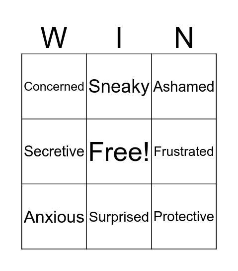 Emotion Bingo Card