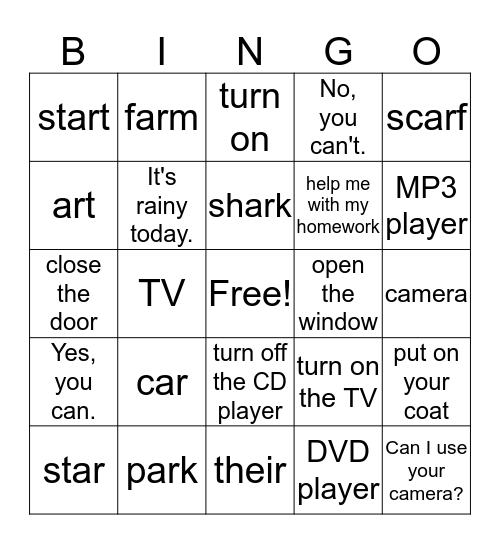 Family 3 Unit 3 Bingo Card