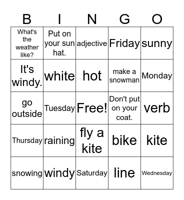 Family 2 Unit 10 Bingo Card