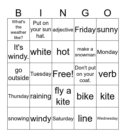 Family 2 Unit 10 Bingo Card
