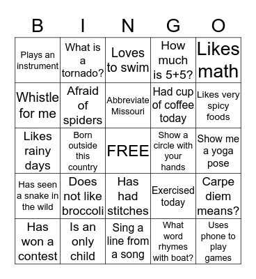 HELLO! Bingo Card