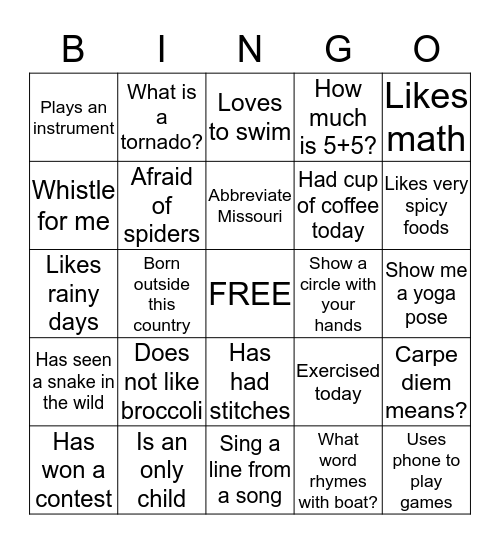 HELLO! Bingo Card