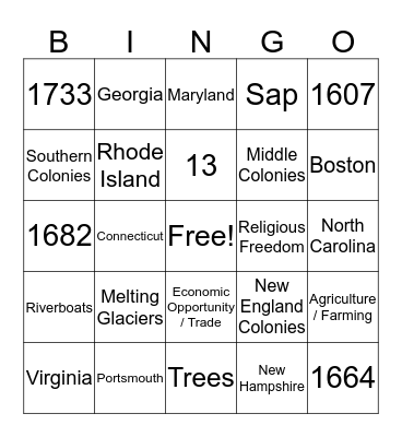 13 Colonies Review Bingo Card