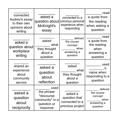 Discussion Day Bingo! Bingo Card