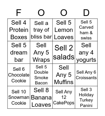 Food Bingo Card