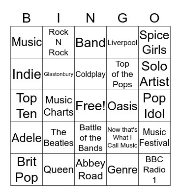 British Music Bingo Card