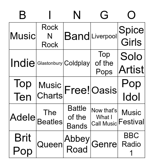 British Music Bingo Card