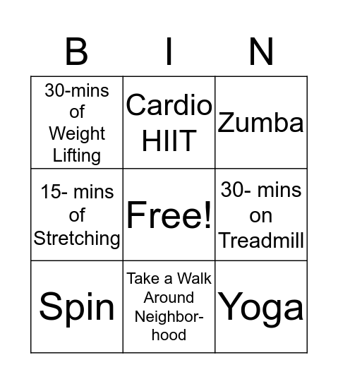 Lakeside Fitness Bingo Card