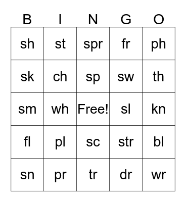 Beginning Sounds Bingo Card