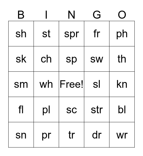 Beginning Sounds Bingo Card