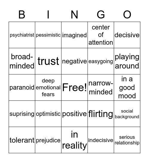 Attitudes Bingo Card