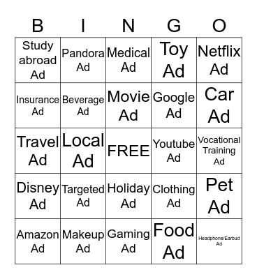 Advertising Bingo Card
