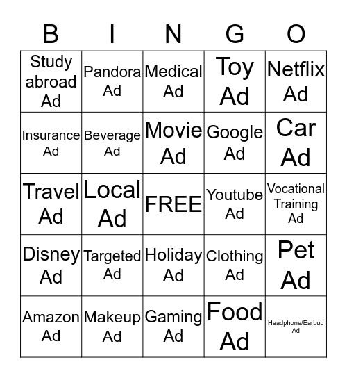 Advertising Bingo Card