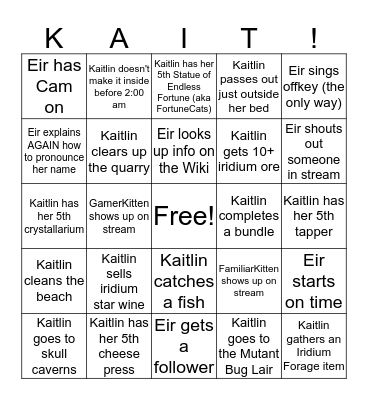 Kaitlin Challenge Farm Bingo Card