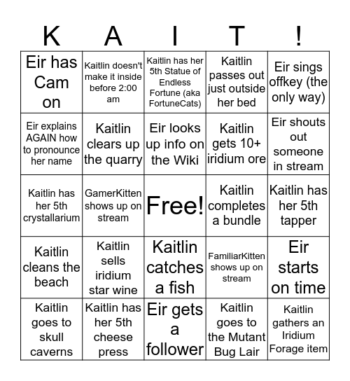 Kaitlin Challenge Farm Bingo Card